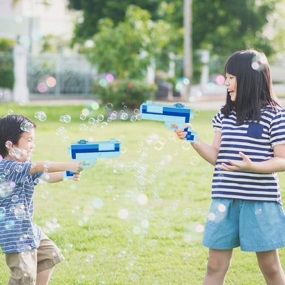 ArtCreativity Pixel Bubble Blaster Toy Gun with Light and Sound Effects, 2 Bottles of Bubble Solution and Batteries Included, Cute Light Up Pixel Bubble Blower for Boys and Girls, Best Gift Idea
