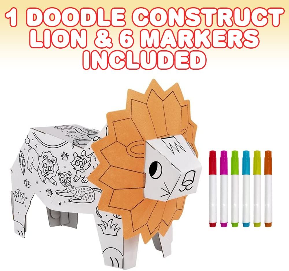 Construct Your Own Lion Art Project, DIY Art Kit for Kids with 6 Markers, Doodle Construct Lion for Boys and Girls, Engaging Arts and Crafts for Kids