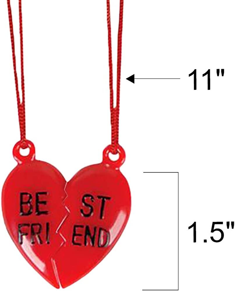 Half Heart BFF Necklaces, Set of 12, Includes 2 Halves of Broken Heart, Great Friendship Gifts, Birthday Party Favors for Boys and Girls, Kids’ Stocking Stuffers, Blue & Red, 2Pc Toy