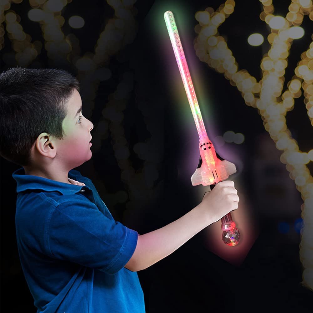 ArtCreativity Light-Up Space Shuttle Wand, Set of 2, LED Astronaut Wands for Kids with 3 Light Up Modes, Cool Space Toys for Boys and Girls, Astronaut Costume Accessories, 28 Inches Long