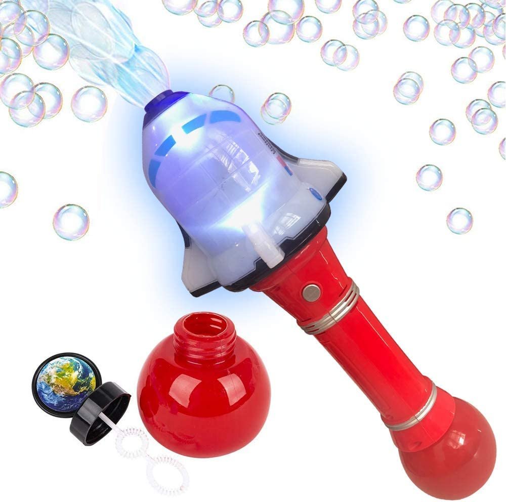 Light Up Shuttle Bubble Blower Wand - 12.5" Illuminating Bubble Blower with Thrilling LED Effects, Batteries and Bubble Fluid Included, Great Gift Idea, Party Favor - Assorted Colors