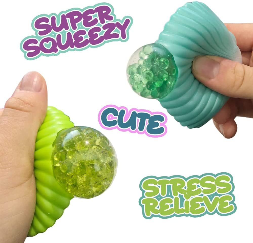 Sea Shell Squeeze Balls, Set of 4, Cute Squeezy Toys with Water Beads, Stress Relief Sensory Toys for Boys and Girls, Fun Birthday Party Favors, Goodie Bag Fillers for Kids