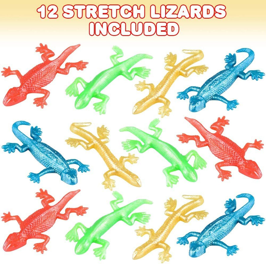 Stretchy Lizard Fidget Toys, Pack of 12, Stress Relief Fidgeting Toys for Kids and-Adults, 4 Vibrant Colors, Sensory Toys for Autism and ADHD, Fun Birthday Party Favors for Children
