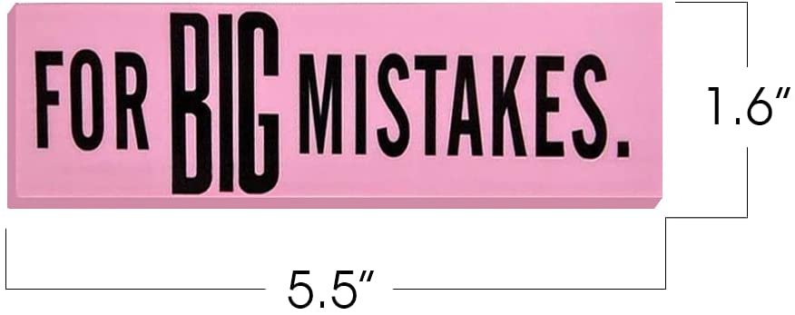 Pink Mistake Erasers for Kids, Pack of 4, Really Big Erasers, 5.5" Giant Pencil Rubber, Cool Back to School Stationery Supplies for Boys and Girls, Joke Gag Gifts for Adults