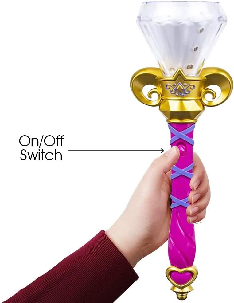 Multi-Color Spinning Diamond Wand with LED Handle, 14 Light Up Princess Wand for Kids, Batteries Included, Fun Pretend Play Prop, Best Birthday Gift for Boys and Girls