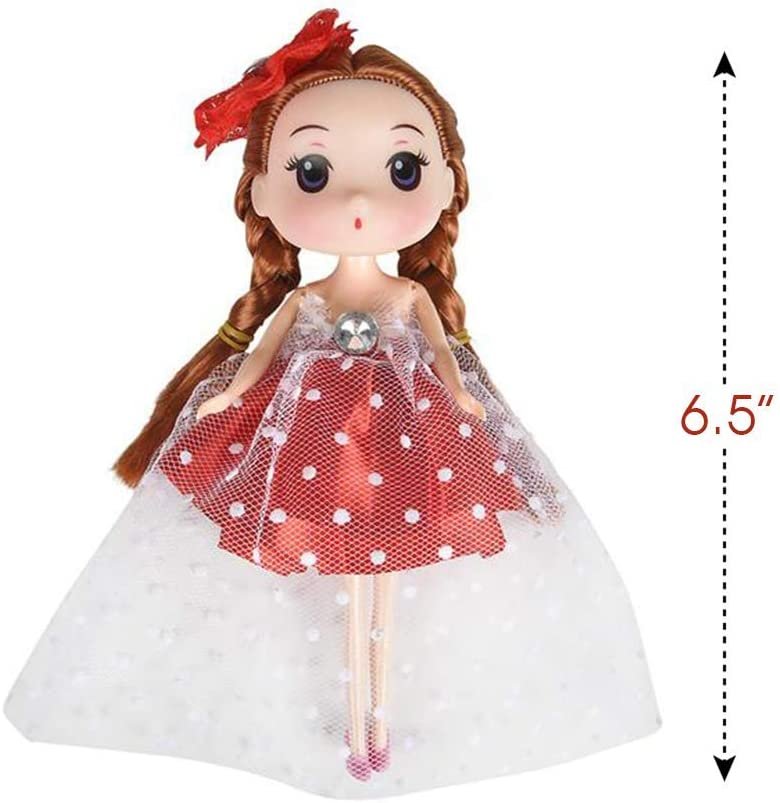 Cute Toy Dolls for Girls, Set of 4, 6.5" Dolls with High Heels, Pretty Dresses, & Hair Accessories, Birthday Party Favors for Girls, Goodie Bag Fillers, Princess & Tea Party Supplies