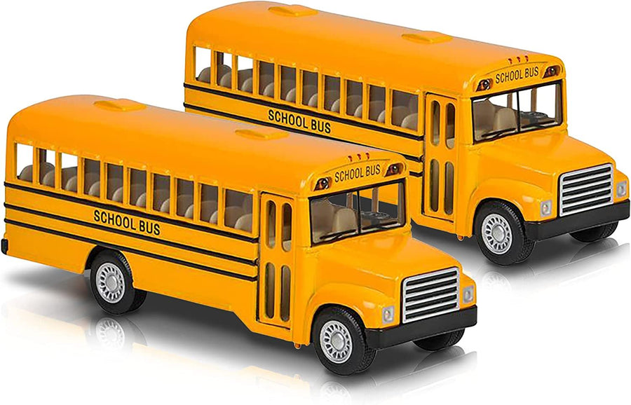5" Pull Back School Bus Toy - Set of 2 - Includes 2, 5" Classic School Bus - Diecast Bus Playset with Pull Back Mechanisms - Great Gift Idea for Boys and Girls