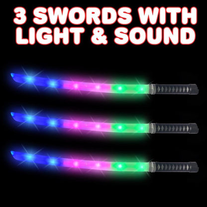 ArtCreativity Light Up Swords for Kids, Set of 3, 23 Inch Toy Swords with Flashing LED Lights and Sound Effects, Halloween Dress-Up Costume Accessories, Great Birthday Gift for Boys and Girls