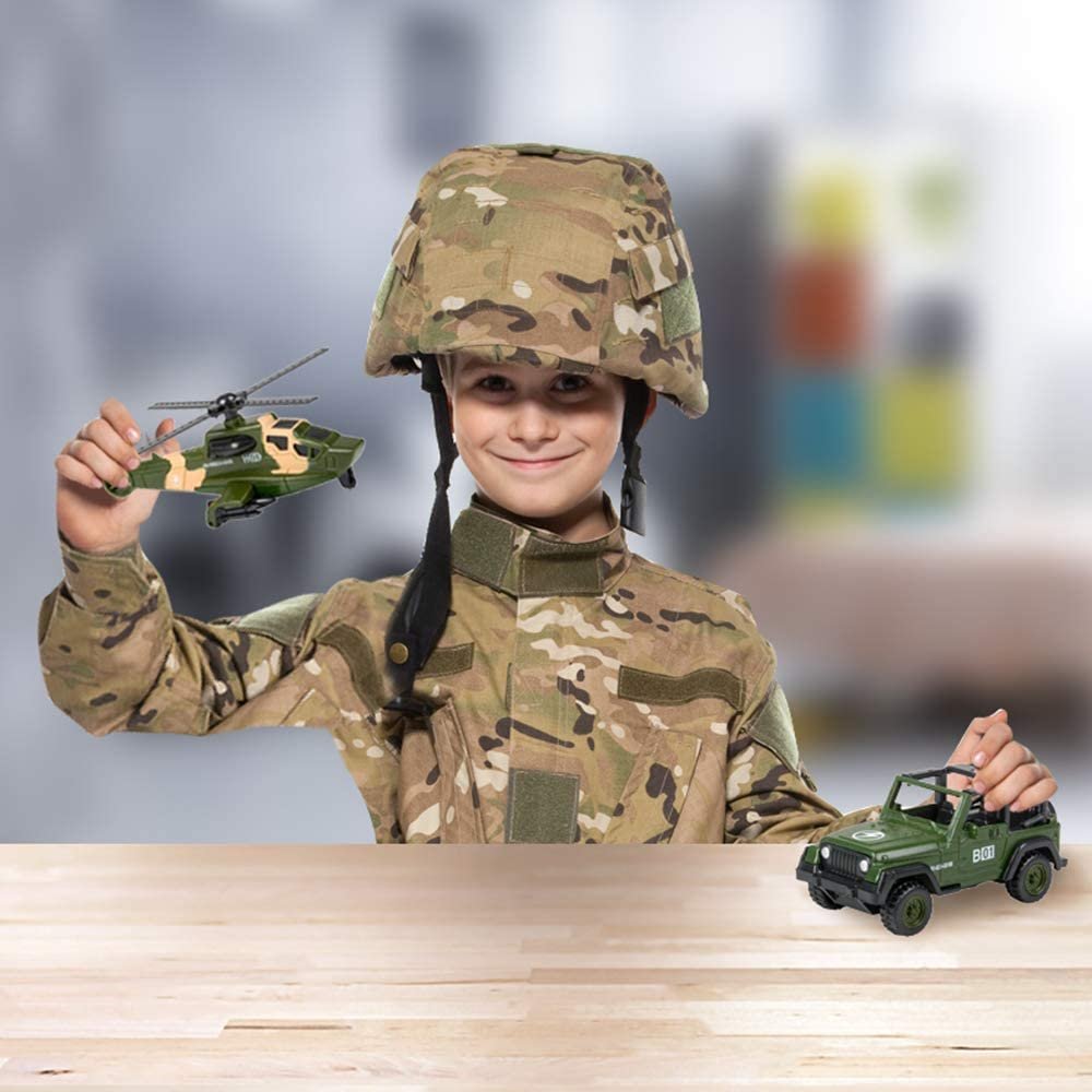 Military Toy Playset for Kids, 2-Piece, Includes 1 Helicopter Toy and 1 Jeep, Durable Die-Cast Army Toys for Kids, Pretend Play Set for Boys and Girls, Great Birthday Gift