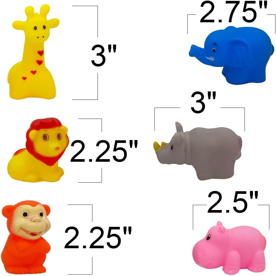 Vinyl Zoo Animals, Pack of 12 Assorted Squeezable Toys, Safari Birthday Party Favors for Kids, Fun Bath Tub and Pool Toys for Children, Educational Learning Aids for Boys and Girls