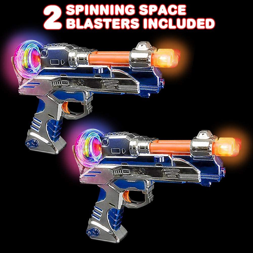 ArtCreativity Super Spinning Space Blaster Toy Gun Set with Flashing LEDs and Sound Effects, Set of 2, Cool Futuristic Toy Guns with Batteries Included, Great Gift Idea for Boys and Girls