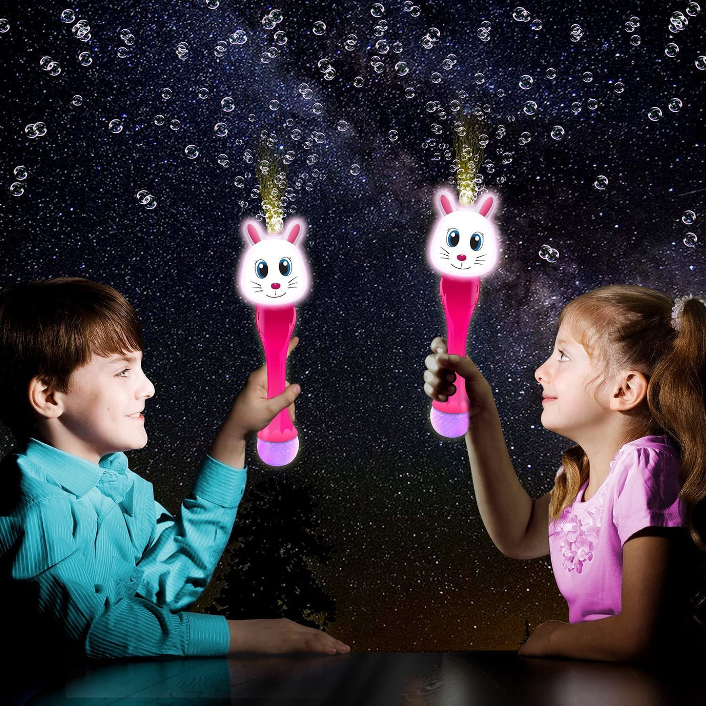 Light Up Bunny Easter Bubble Wand, 14" Illuminating Bubbles Blower Wand with Thrilling LED & Sound Effect, Easter Bubbles for Kids Ages 1 2 3 4 5 6 Bubble Toys, Easter Basket Stuffers for Toddler