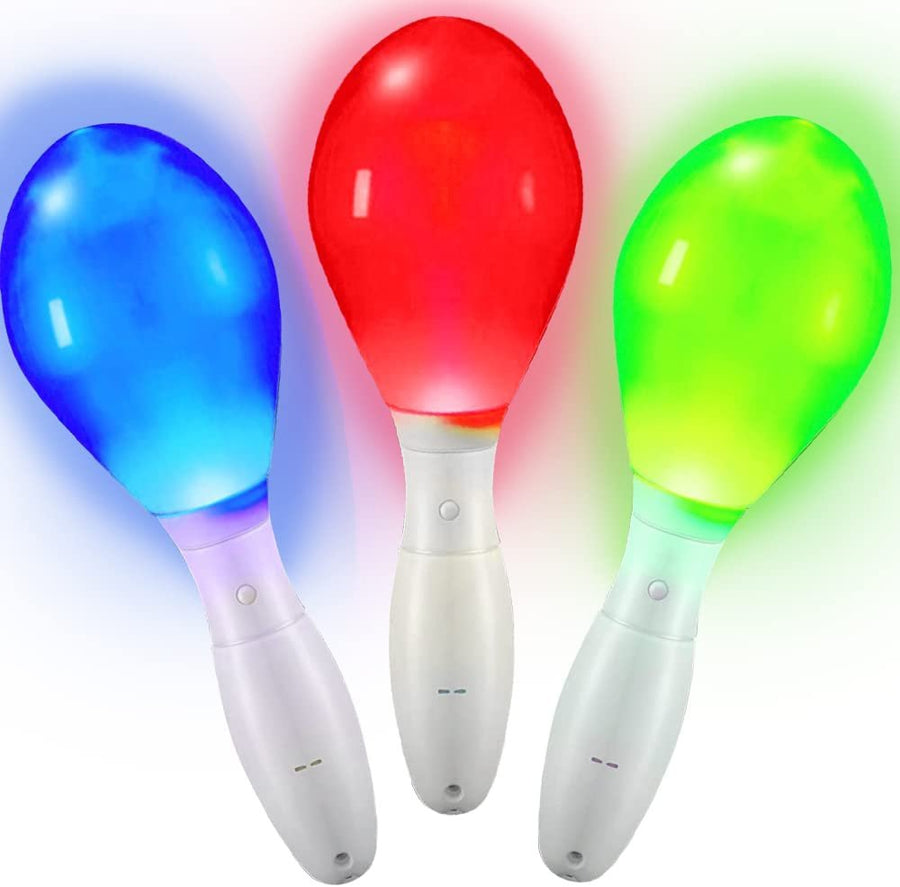 Light-Up Color Changing Maracas, Pack of 3, Flashing LED Music Hand Shakers, Fun Noise Makers and Toy Musical Instruments, Birthday Party Favors, Goodie Bag Fillers for Kids