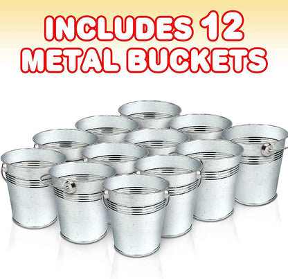 ArtCreativity Mini Galvanized Metal Buckets with Handles - Set of 12 - 2.5 Inch Metallic Pails - Rustic Wedding Decorations, Centerpieces for Party, Decorative Ice Buckets, Vase, Garden Planters