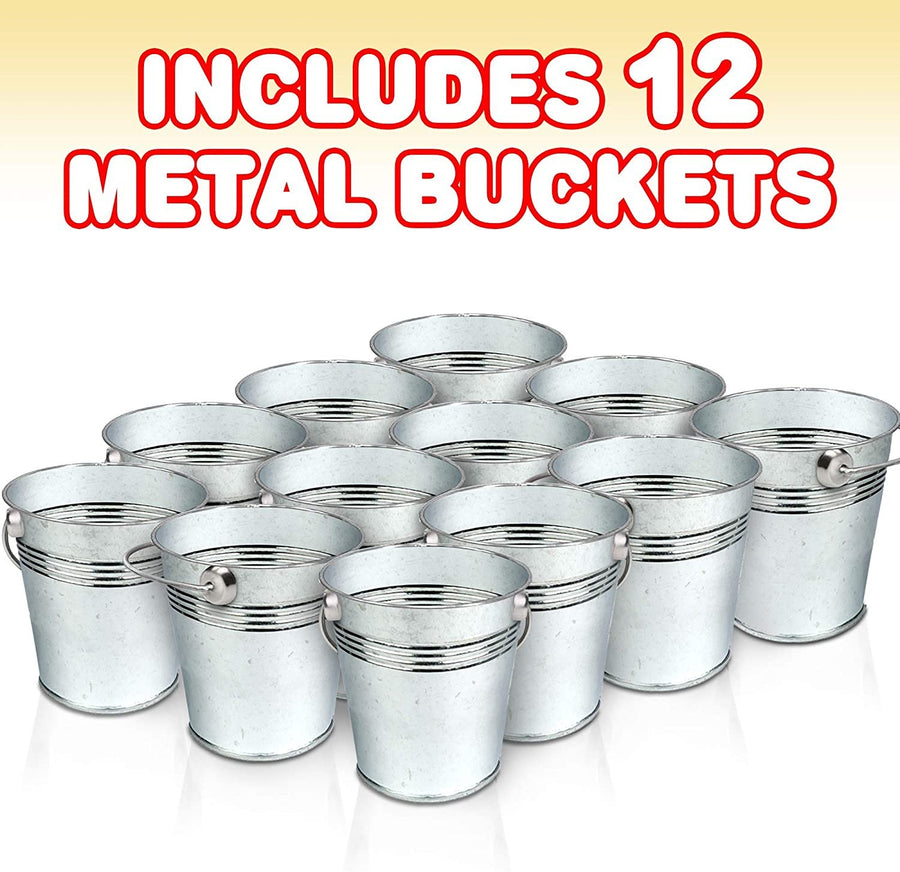 Mini Galvanized Metal Buckets with Handles - Set of 12 - 2.5" Metallic Pails - Rustic Wedding Decorations, Centerpieces for Party, Decorative Ice Buckets, Vase, Garden Planters