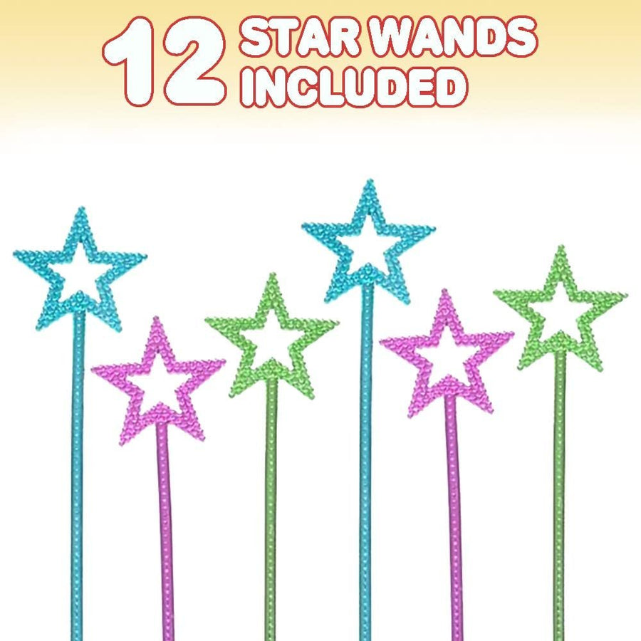 Metallic Star Princess Wands for Kids - Pack of 12 - Magic Fairy Wands in 3 Vibrant Colors, Princess Party Birthday Favors, Costume Accessories for Boys and Girls, 14"