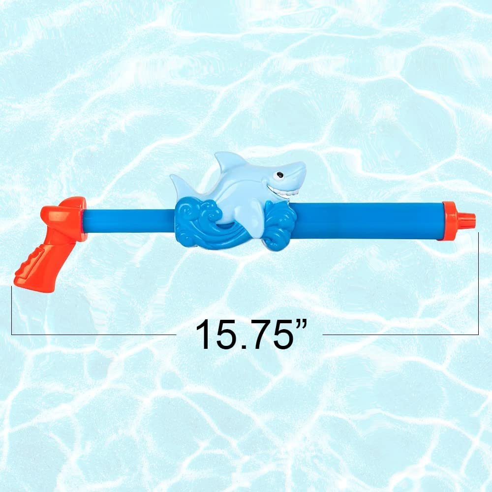 Shark Water Blasters for Kids, Set of 2, 15.75" Pump Action Water Squirter Toys for Swimming Pool, Beach, and Outdoor Summer Fun, Cool Birthday Party Favors for Boys and Girls