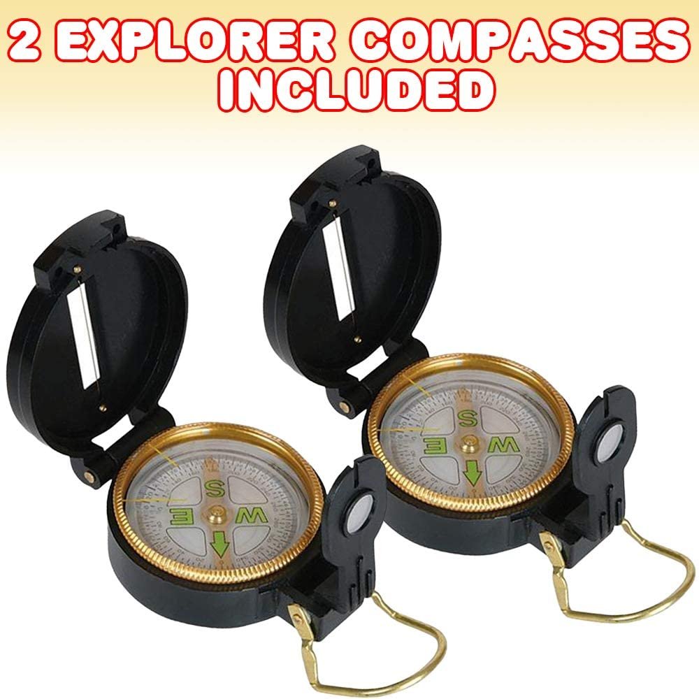 Explorer Compass for Kids, Set of 2, Functional Plastic Compasses