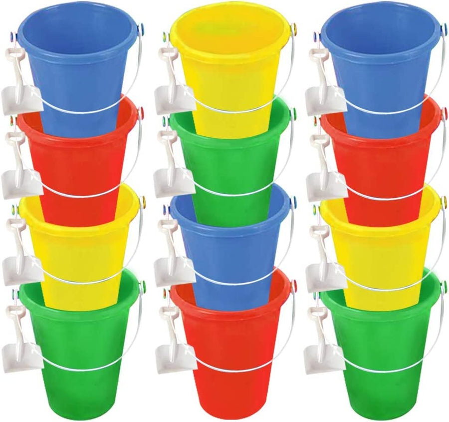 6" Mini Plastic Beach Pail and Shovel Set - Pack of 12 - Assorted Colors Buckets and White Shovels - Summer Beach Toys - Practical Gift, Party Favor and Prize
