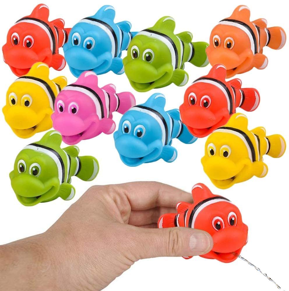 ArtCreativity Rubber Water Squirting Clownfish, Pack of 12, Bathtub and Pool Toys for Kids, Safe and Durable Fish Water Squirters, Birthday Party Favors, Goodie Bag Fillers