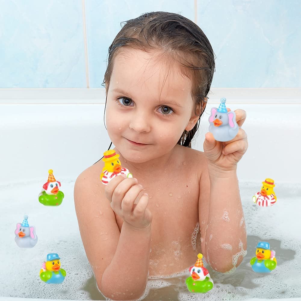 Carnival Rubber Duckies for Kids, Pack of 12 Cute Duck Bathtub Pool Toys, Fun Carnival Supplies, Birthday Party Favors for Boys and Girls