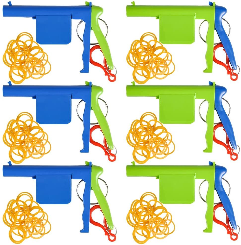 ArtCreativity Rubber Band Toy Shooters, Set of 6, Each Set Includes 1 Keychain Shooter and 20 Rubber Bands, Rubber Band Gun Toys for Hours of Fun, Goodie Bag Fillers and Stocking Stuffers for Kids