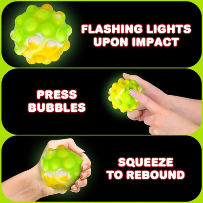ArtCreativity Light Up Bubble Popper Balls, Set of 6, Unique Pop It Fidget Toys with LED Effects, Stress Relief Toys for Kids, Great as Fidget Party Favors and Goodie Bag Stuffers, Assorted Colors