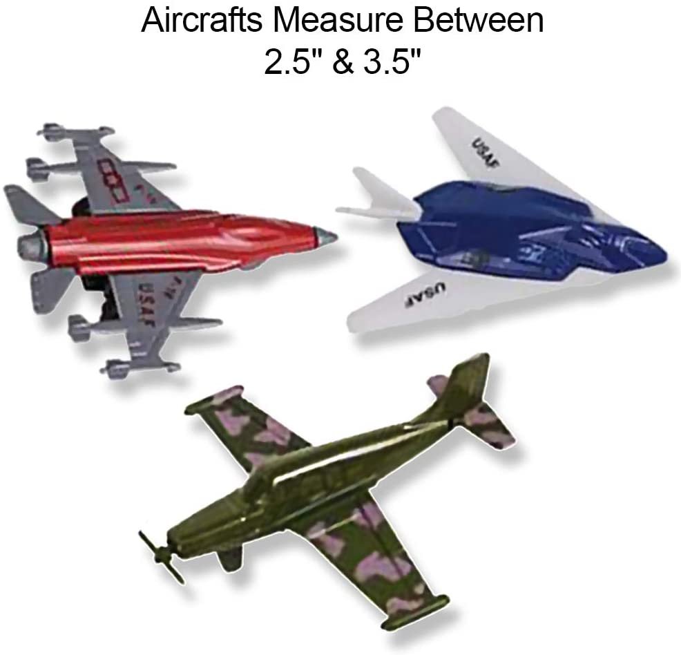 Aircraft Toy Playset, Set of 12, Fighter Jet Toys in Assorted Colors and Designs, Great Birthday Party Favors, Goodie Bag Fillers, Gift Idea for Kids