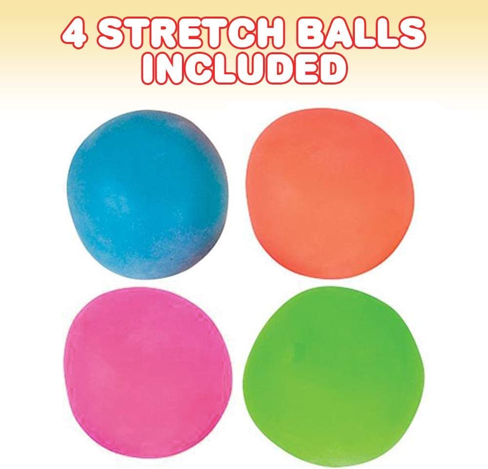 ArtCreativity Stretchy Stress Balls for Kids, Pack of 4, Stress Relief Fidget Sensory Toys for Autistic Children, Anxiety, and ADHD, Spongy Squeeze Toys Party Favors, Goodie Bag Fillers