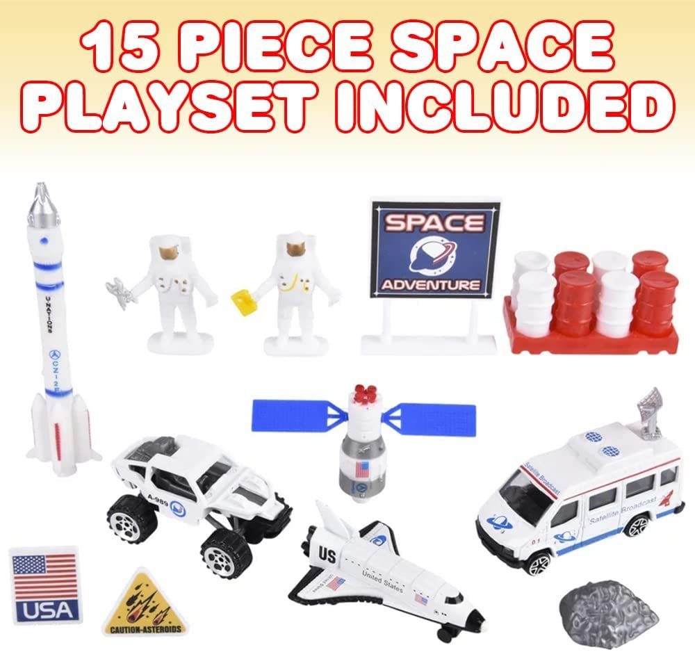 15 Piece-Diecast-Space Play Set, Space Toys for Kids with Rocket, Shuttle, Astronaut Figurines, Rovers, and More, Astronaut Toys for Boys and Girls, Space Gifts for Kids