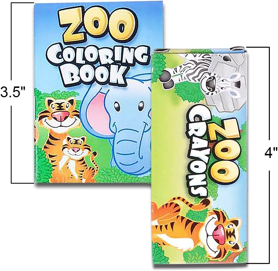ArtCreativity Zoo Animal Mini Coloring Book Kit - 12 Sets - Each Set Includes 1 Small Color Book and 4 Crayons - Zoo Theme Party Favors, Sleepover Party Supplies, Coloring Activity for Boys and Girls