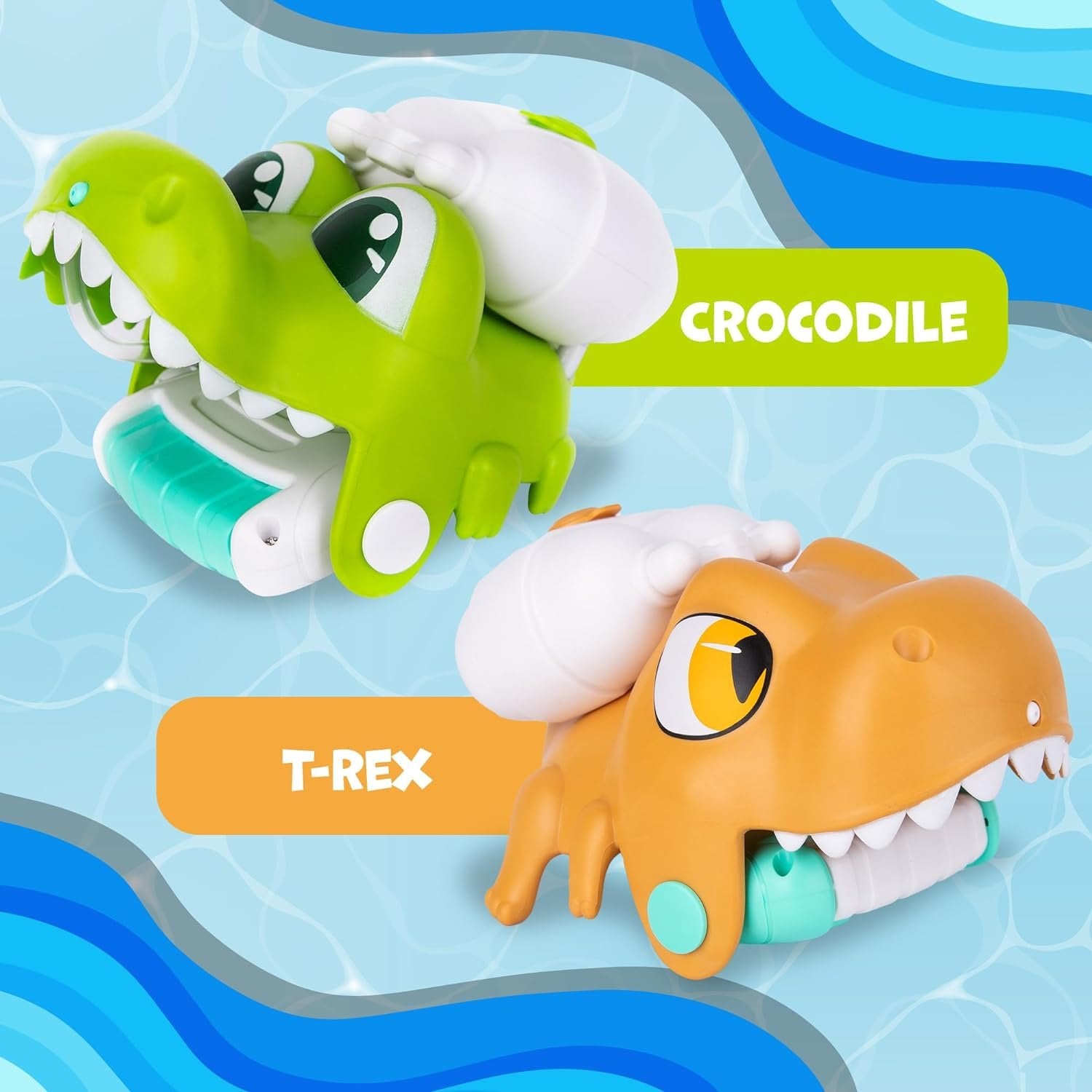 Squirt Toy Wrist Gun - Set of 2 Animal Water Guns - Small Water Guns for Kids - 1 Crocodile and 1 T-Rex Design - Water Squirt Toy for Kids - Squirt Guns for Bath or Outdoor Summer Fun