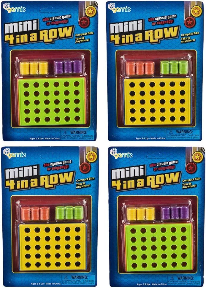 Gamie Four in a Row Game, Set of 4, Line Up Four Pegs in a Row Games with Foldable Board and 30 Pieces Each, Fun Indoor Game Night Games for Kids, Educational Learning Game for Children