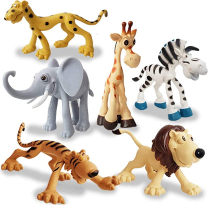ArtCreativity Cartoon Animals Figurines for Kids - Set of 6 - Cute Cartoonish Design - Durable Plastic Play Set - Cool Storage Box - Great Gift Idea, Safari and Jungle Favors for Boys and Girls