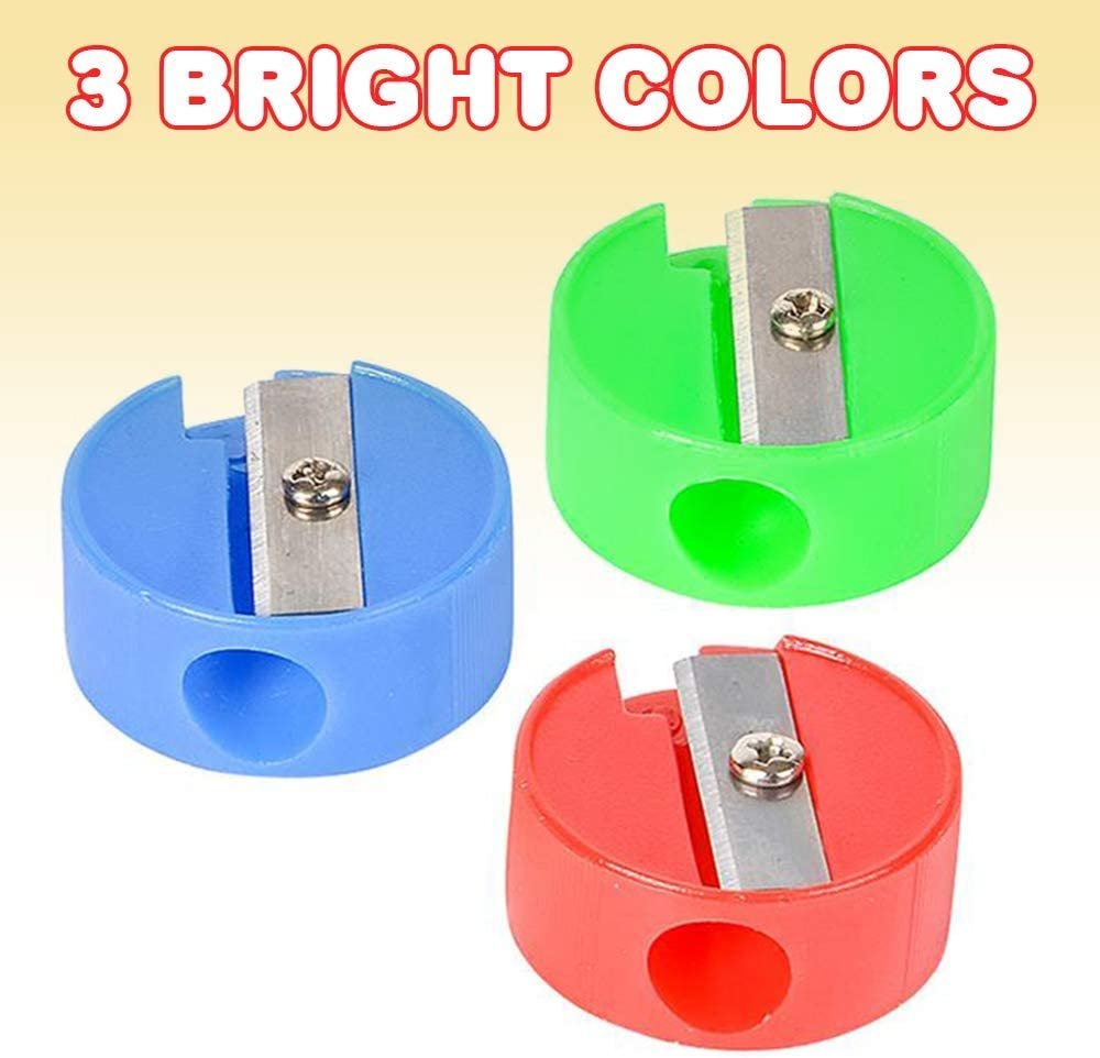 Round Pencil Sharpeners, Bulk Pack 144, Colorful Plastic Manual Sharpeners, Back to School Supplies for Kids, Cool Stationery Birthday Party Favors, Classroom Teacher Rewards and Prizes
