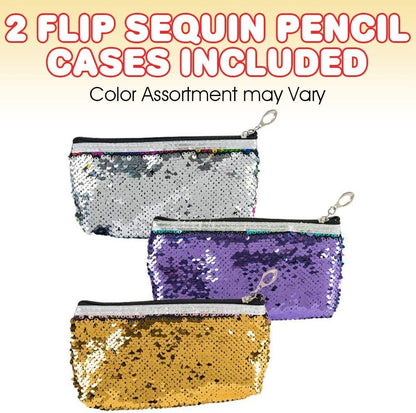 ArtCreativity Flip Sequin Pencil Case, Set of 2, Cute Zipper Pen Holder or Makeup Pouch with Color Changing Sequins, Fun Back to School Supplies for Girls and Boys, Best Gift Idea for Kids
