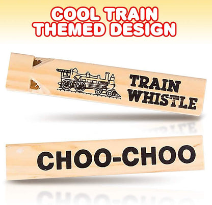 ArtCreativity Wooden Train Whistle Set - Pack of 12-7 Inch Toy Wood Whistles - Fun Train Birthday Party Supplies, Cool Favors, Conductor Prop, Contest or Carnival Prize, Gift Idea for Boys and Girls