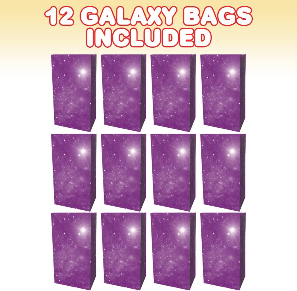 ArtCreativity Galaxy Paper Bags - Pack of 12 - Outer Space Themed Gift Bags - Durable Treat Goodie Bags, Astronomy Party Supplies and Party Favors for Birthday, Baby Shower