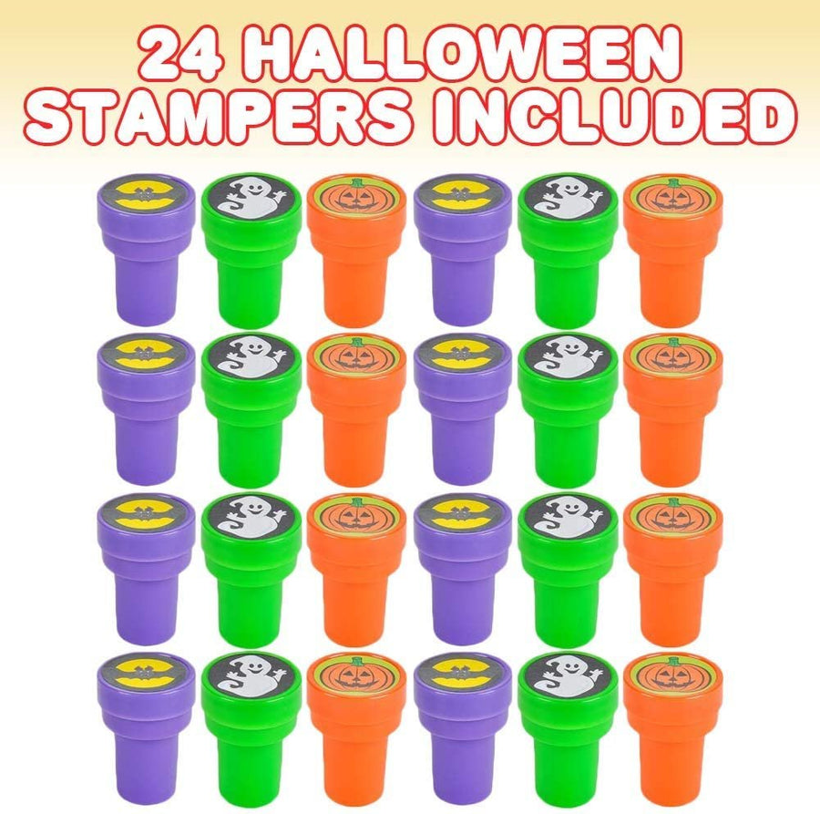 Halloween Stampers for Kids, Pack of 24 Assorted Pre-Inked Stampers, Best for Halloween Party Favors, Goodie Bag Fillers, Non-Candy Halloween Treats, Trick or Treat Supplies