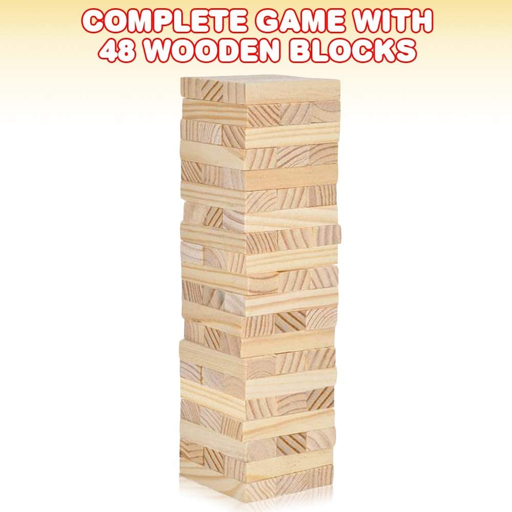 Mini Wooden Tower Game, Wood Tumbling Blocks Set with 48 Pieces, Fun Indoor Game Night Games for Kids, Adults and House Parties, Development Toys for Children, Great Gift Idea