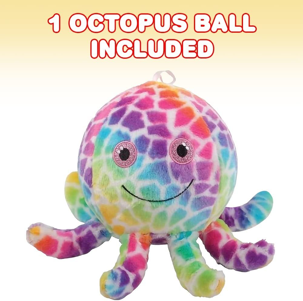 ArtCreativity Octopus Ball for Kids, 1 Piece, Plush Octopus Ball with a Plush Fabric Cover, Great for Animal Nursery Decorations or Underwater Party Décor, Bouncy Ball for Kids in Assorted Colors