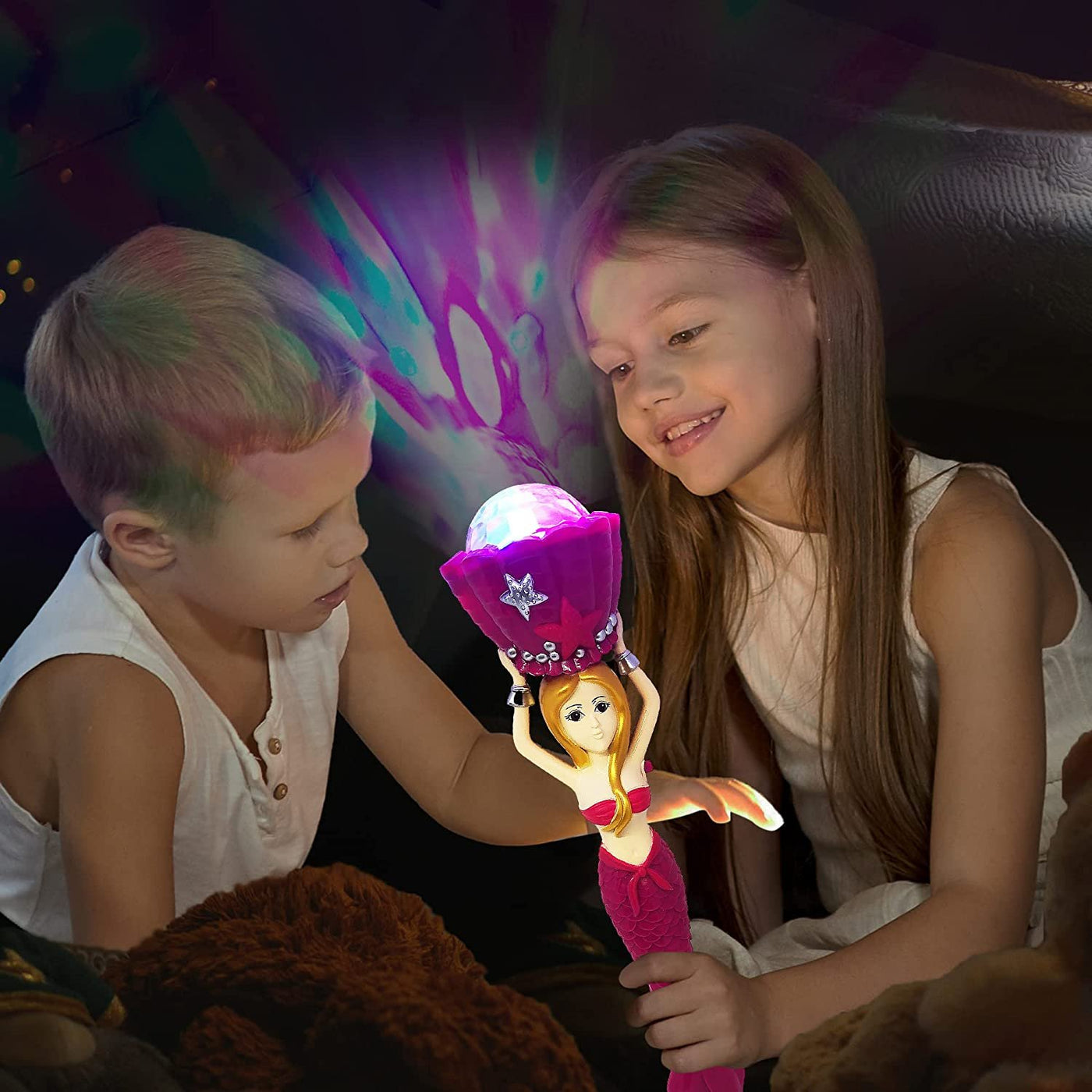 Light Up Mermaid Wand with Sounds, 11.75" Toy Wand with Spinning LEDs and Sound Effects, Batteries Included, Great Mermaid Gift Idea for Boys and Girls, Fun Birthday Party Favor