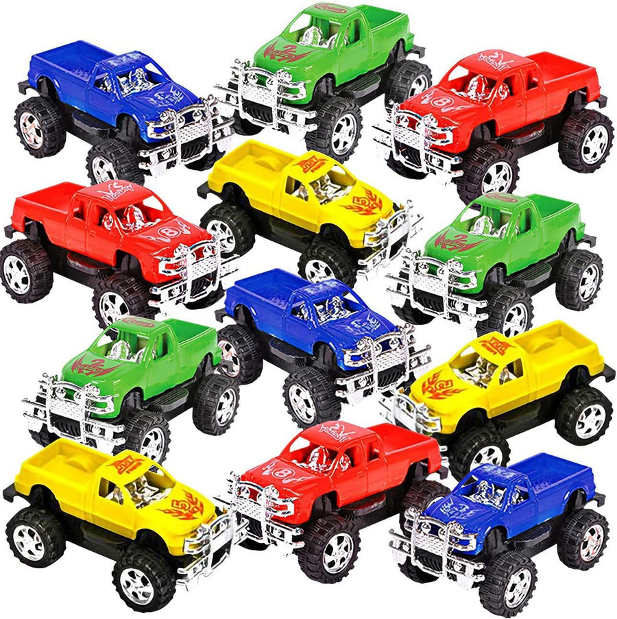 3" Pull Back Mini Pickup Trucks for Kids, Set of 12, Pullback Racers in Assorted Colors, Birthday Party Favors for Boys & Girls, Goodie Bag Fillers, Small Carnival & Contest Prize
