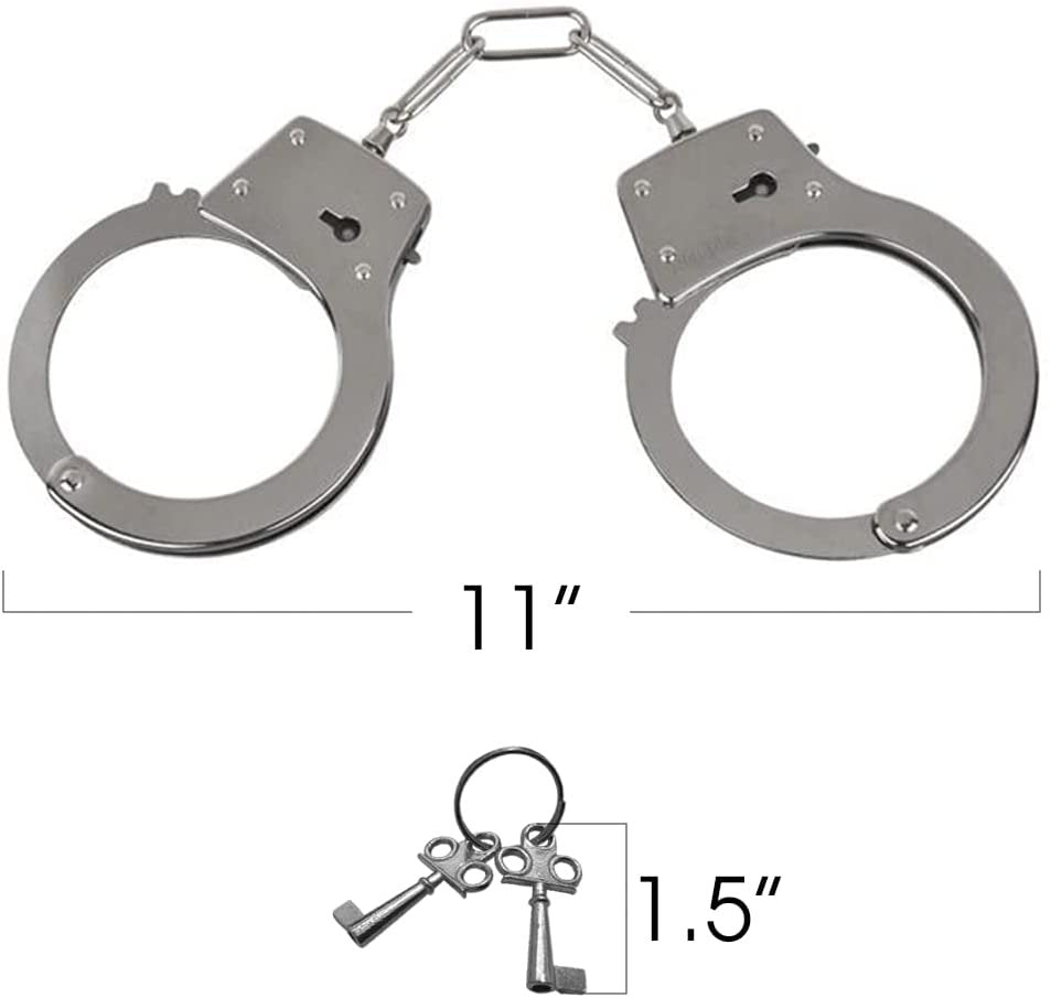 Diecast Metal Play Handcuffs for Kids, Set of 3, Pretend Play Toy Handcuffs with 2 Keys, Stage or Costume Prop, Fun Party Favor, Goodie Bag Filler, Gift for Boys and Girls