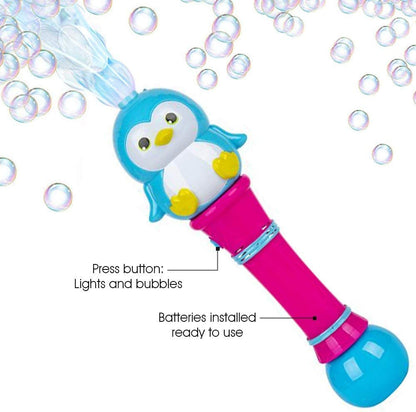 ArtCreativity Light Up Penguin Bubble Blower Wand - 12 Inch Illuminating Bubble Blower with Thrilling LED Effects, Batteries and Bubble Fluid Included, Great Gift Idea, Party Favors - Assorted Colors