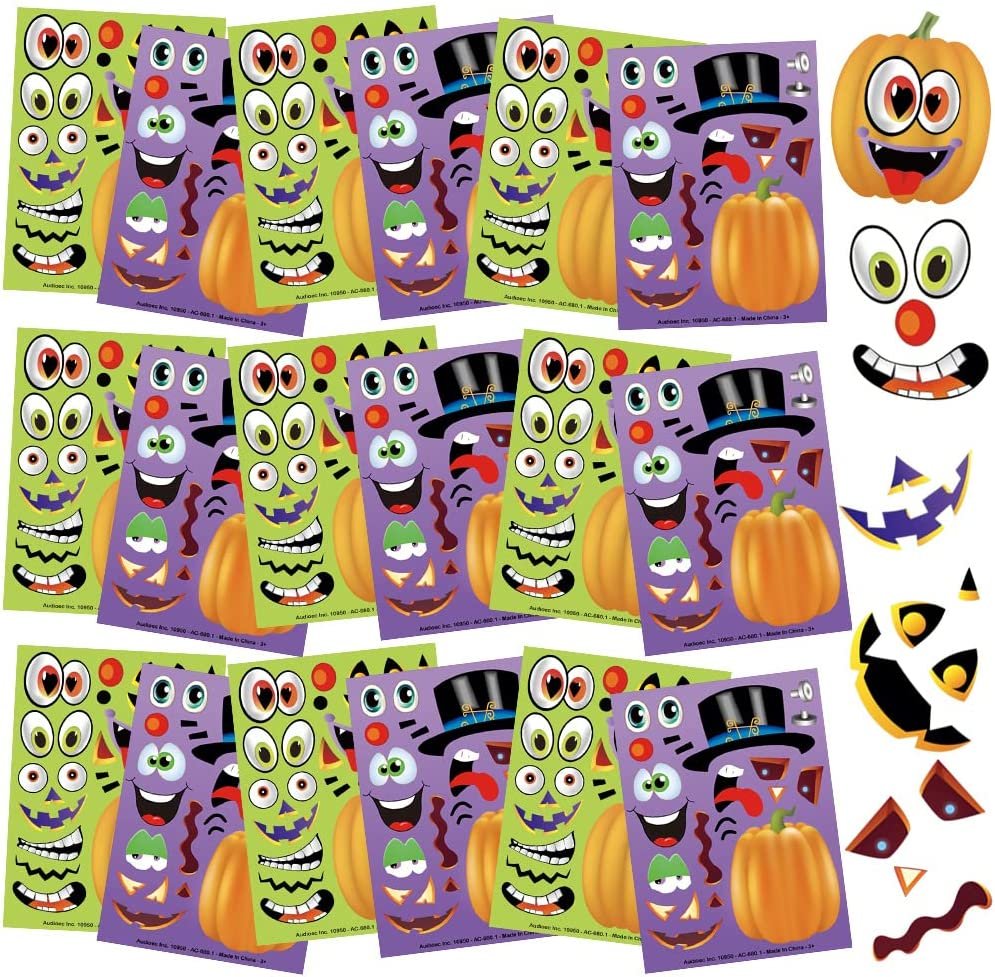 Make Your Own Jack-O-Lantern Face Sticker Set - 36 Sheets - Customizable Halloween Stickers for Kids, Fun Crafts Classroom Activity, Best for Halloween Party Favors, Goodie Bag Fillers
