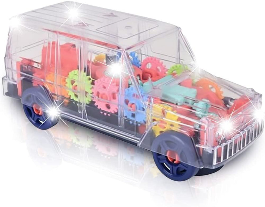 ArtCreativity Light Up Transparent SUV for Kids, 1PC, Bump and Go Toy Car with Colorful Moving Gears, Music, and LED Effects, Fun Educational Toy for Kids, Great Birthday Gift Idea