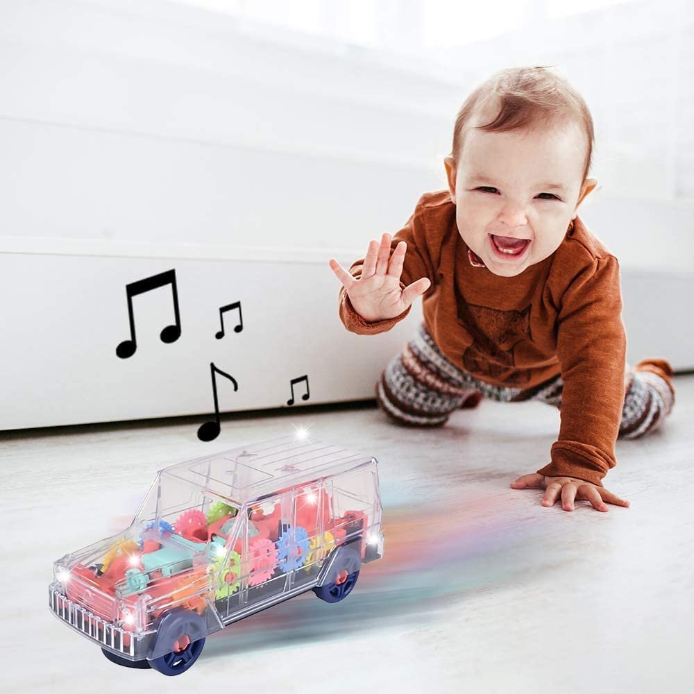 Light Up Transparent SUV for Kids, 1PC, Bump and Go Toy Car with Colorful Moving Gears, Music, and LED Effects, Fun Educational Toy for Kids, Great Birthday Gift Idea