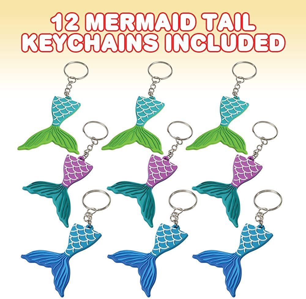 ArtCreativity Mermaid Tail Rubber Keychains, Pack of 12, Mermaid Party Favors, Birthday Party Supplies, Goodie Bag Fillers, Prize for Boys and Girls