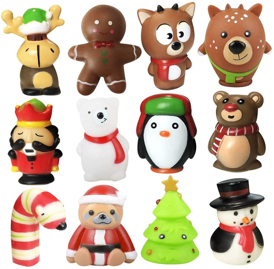 Assorted Christmas Rubber Characters for Kids, Pack of 12, Variety of Christmas Figures, Holiday Stocking Stuffers, Goodie Bag Fillers, Party Favors, Christmas Themed Bathtub Toys